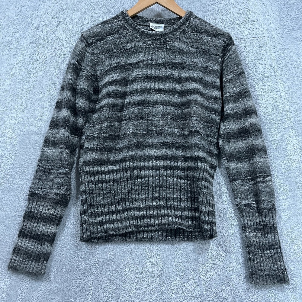 Columbia Sweater Women's Gray Striped Pullover Wool Old Money Crew Neck Babydoll